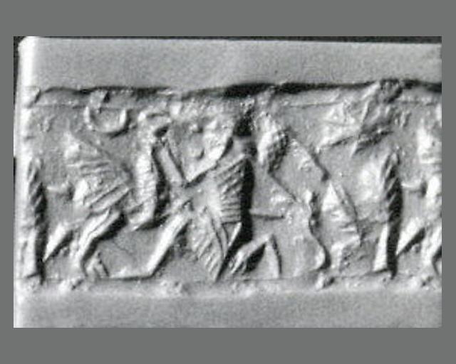 Cylinder seal with two-figure contest scene