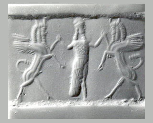 Cylinder seal with three-figure contest scene