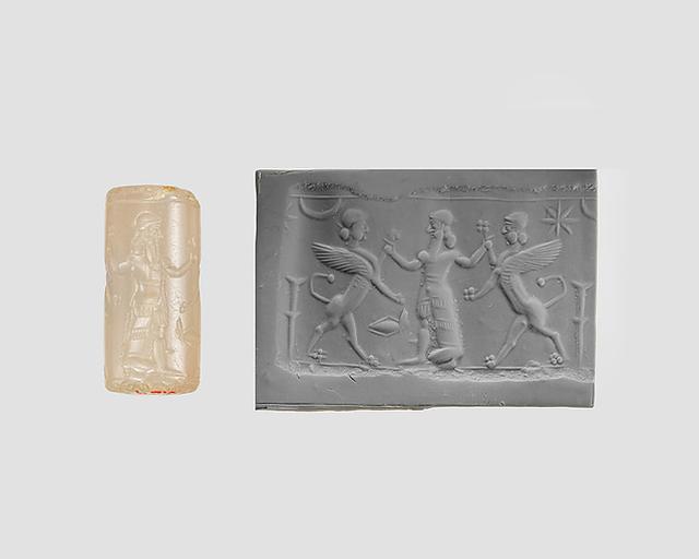 Cylinder seal with three-figure contest scene